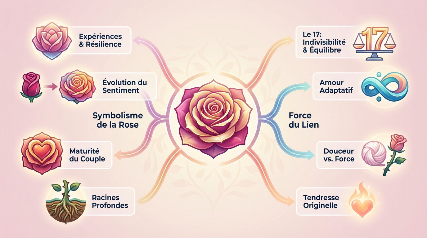 Infographie sur la symbolique des 17 ans de mariage et les noces de rose