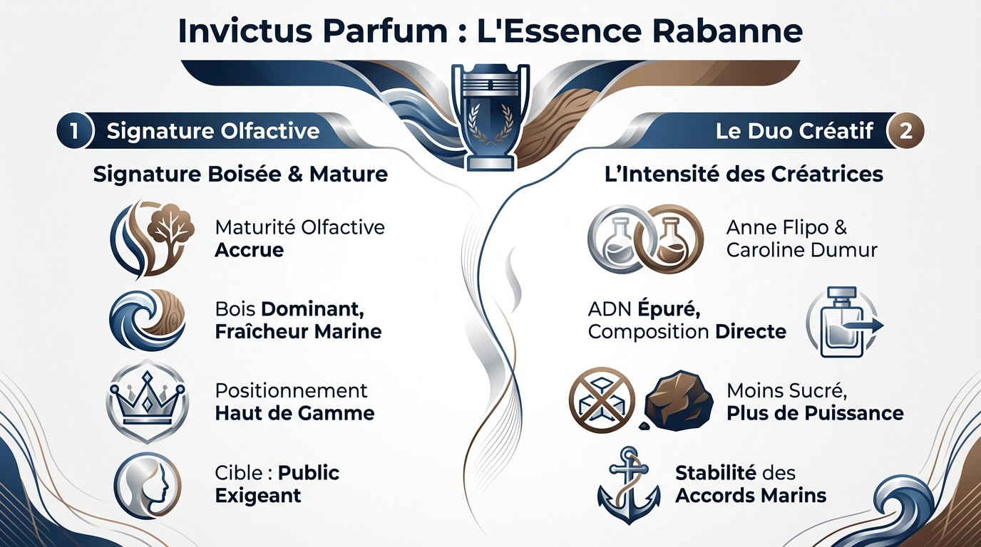 Infographie des notes olfactives de Invictus Parfum par Rabanne