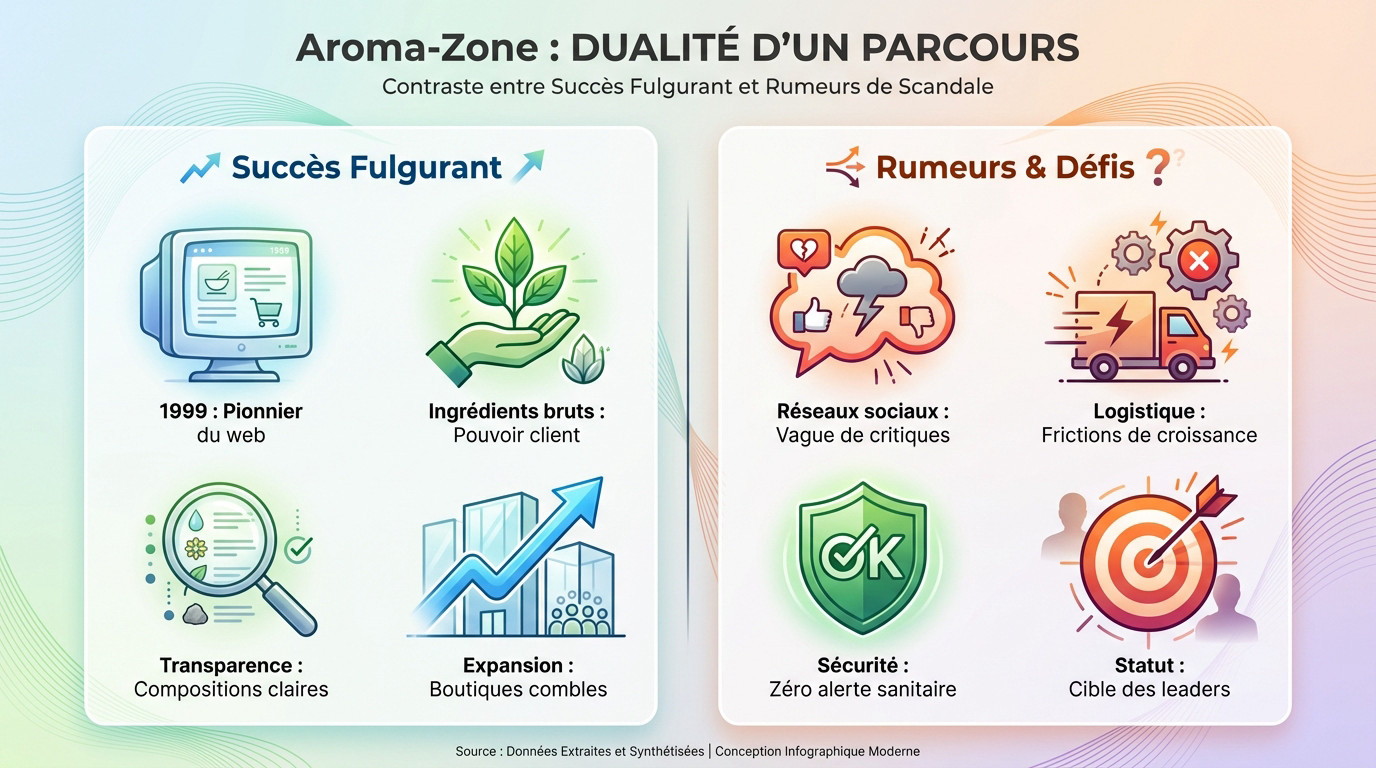 Contraste saisissant entre l'image artisanale et la réalité industrielle d'Aroma-Zone