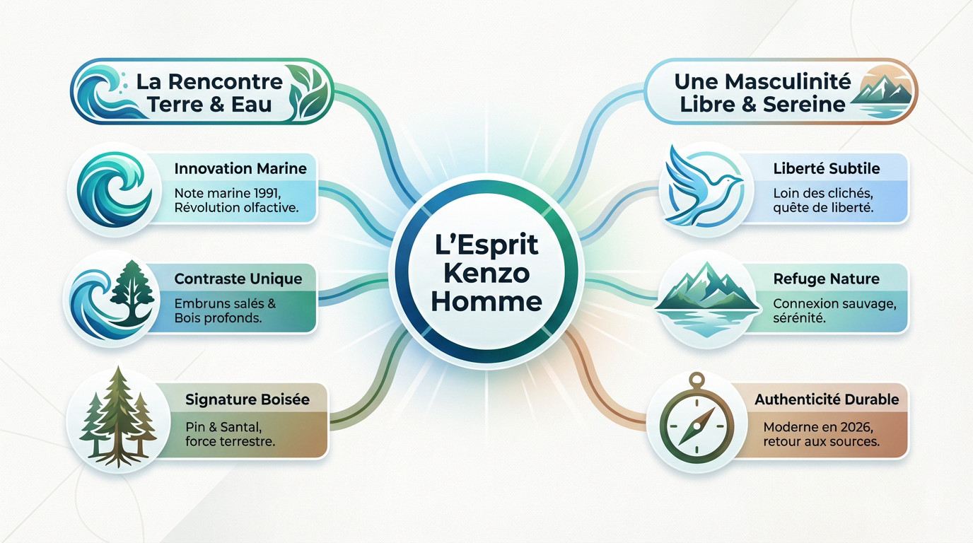 Flacon Kenzo Homme bambou évoquant l'esprit marin et boisé
