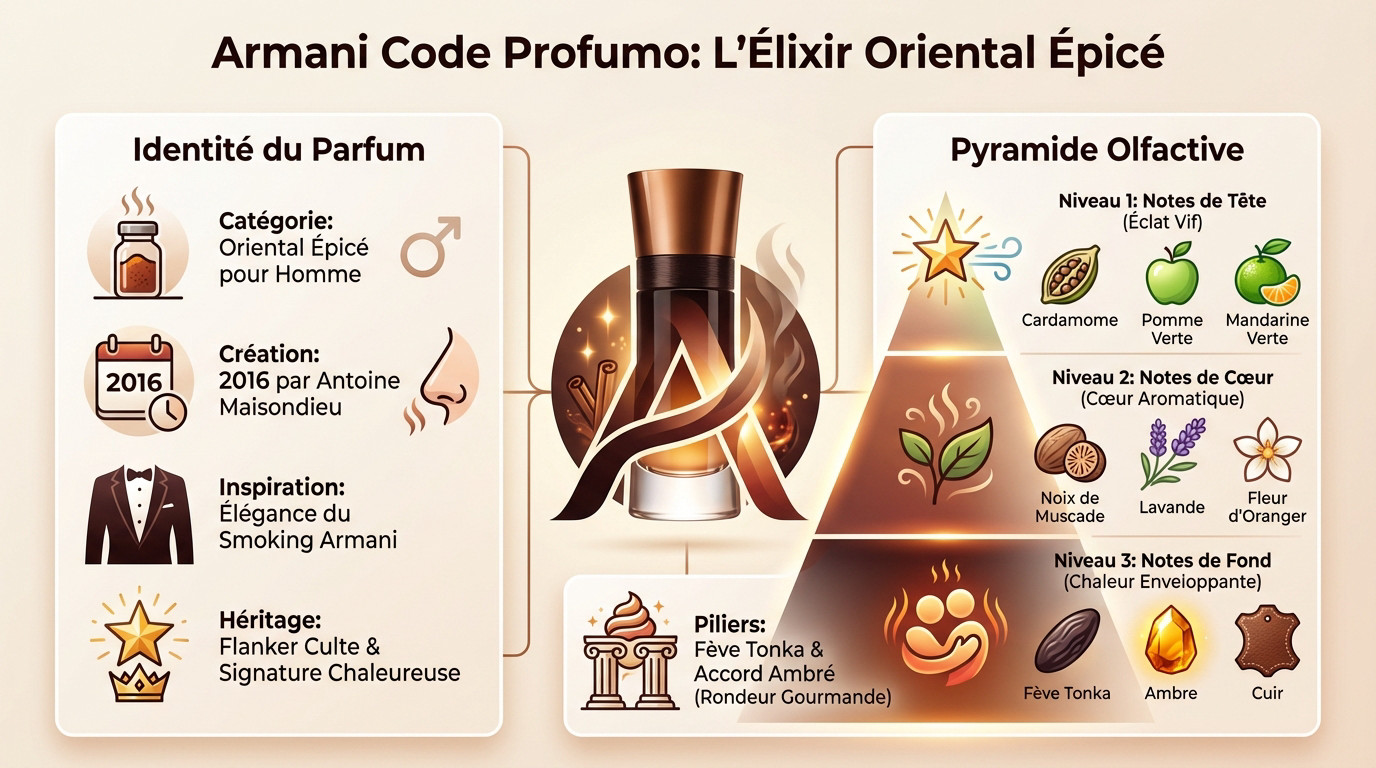 Flacon ambré du parfum Armani Code Profumo évoquant une soirée élégante