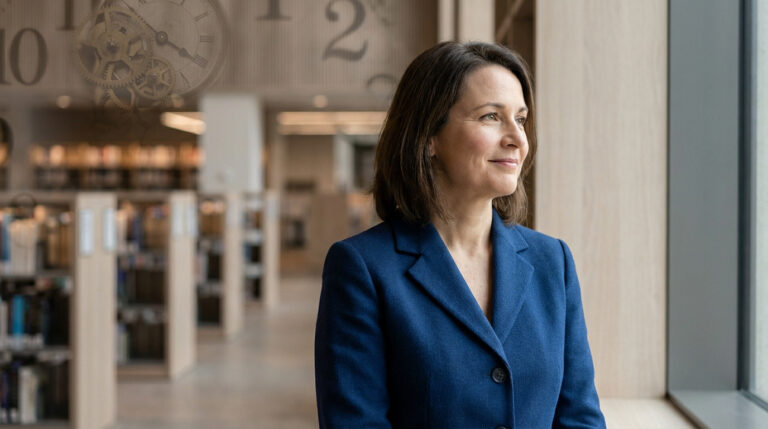 Portrait d'Anne Saurat-Dubois, journaliste politique, symbole de discrétion et d'élégance