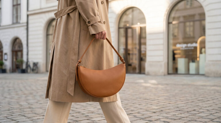 Sac demi-lune en cuir minimaliste, élégant et ergonomique pour un porté léger