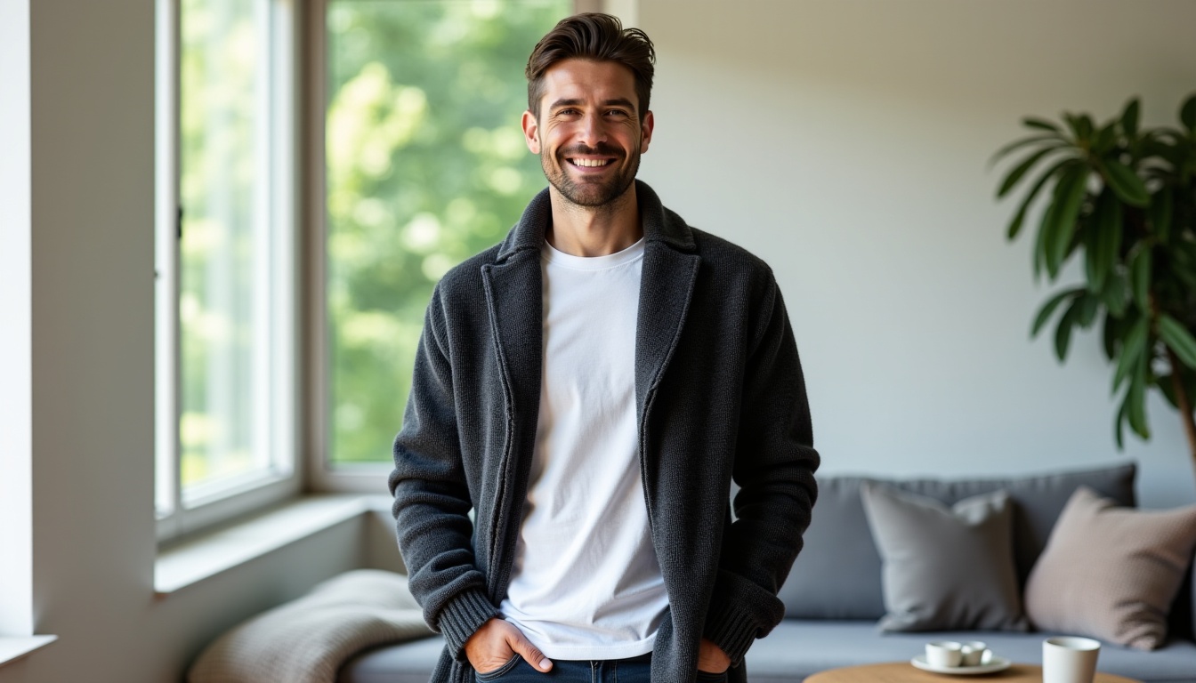 Illustration : la véritable force du cardigan en grosse maille — cardigan homme en grosse maille, comment bien le porter